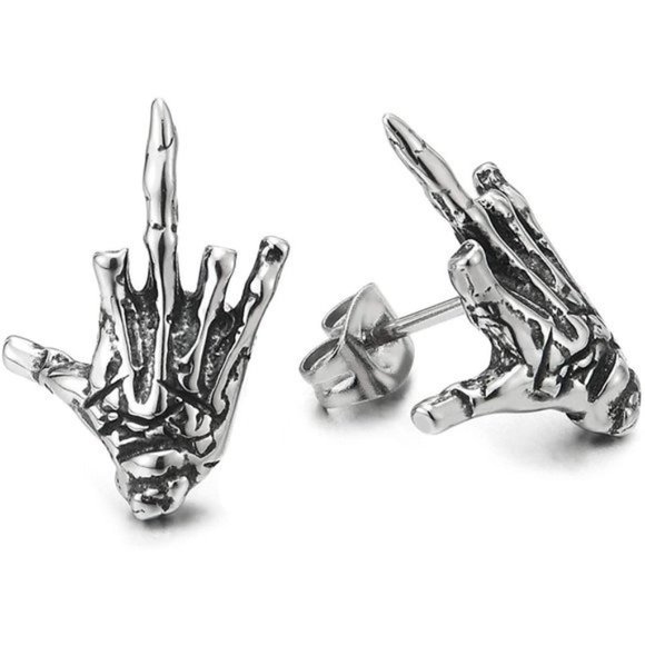 Skeleton Punk Bikers Earrings - Picture 1 of 6